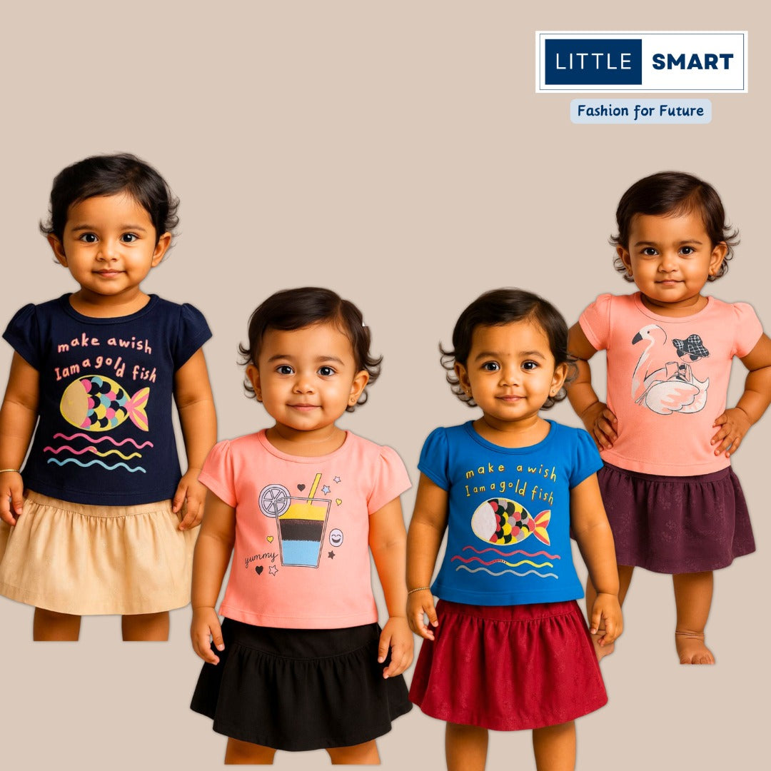 “Little Smart Girls Stylish Top & Skirt Set – Pack of 4”
