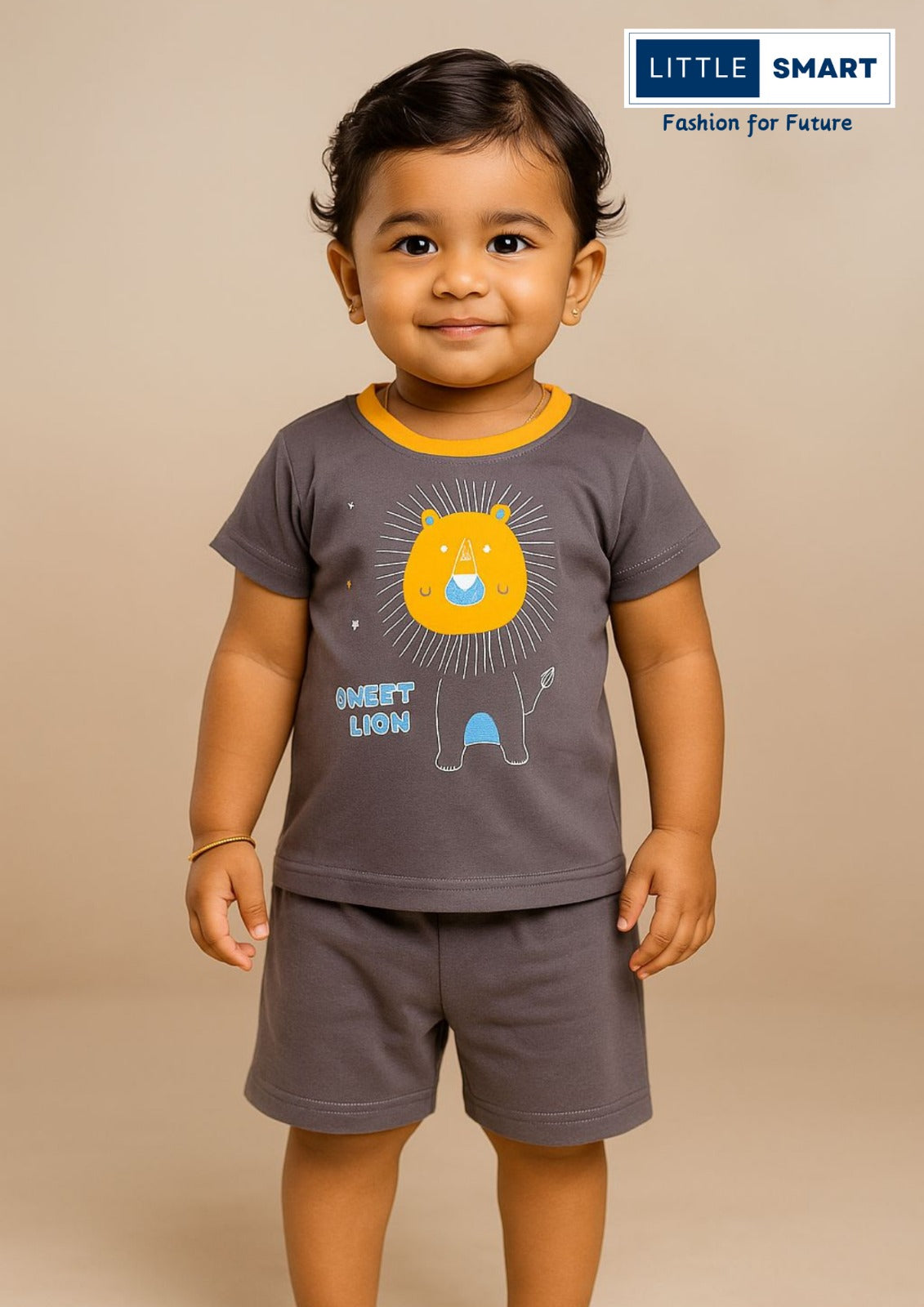 “Little Smart Boys Printed T-Shirt & Shorts Set – Pack of 3 | Soft Cotton Summer Wear”