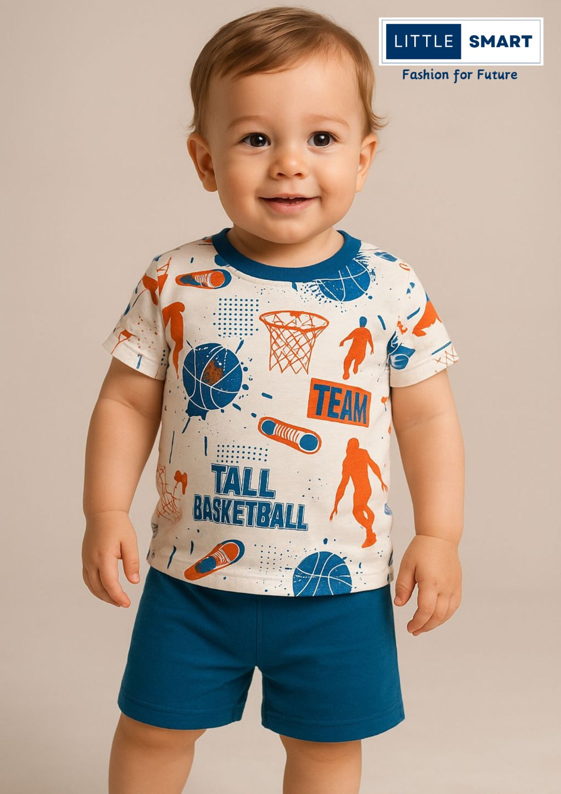 “Little Smart Boys Printed T-Shirt & Shorts Set – Pack of 3 | Soft Cotton Summer Wear”