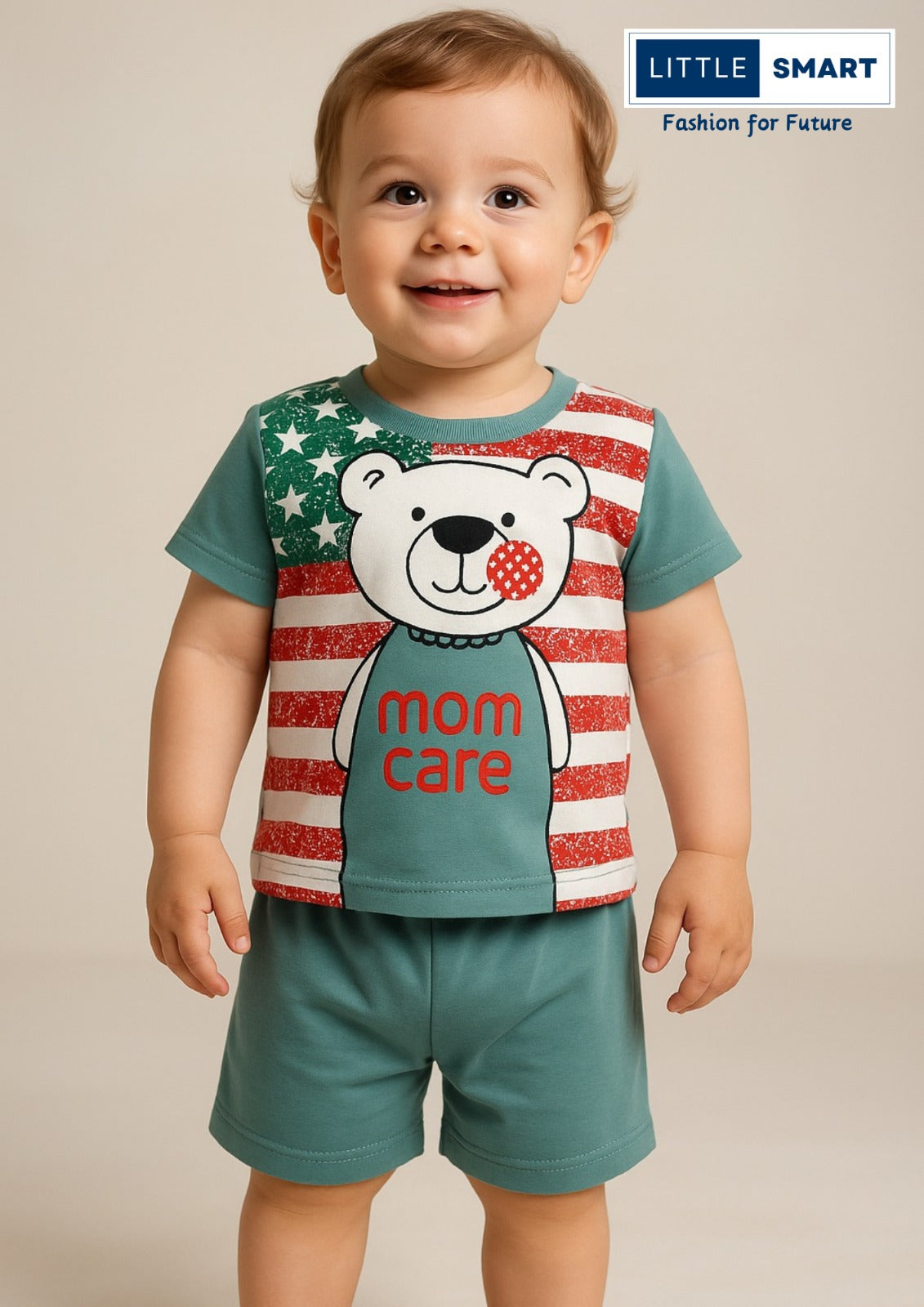 “Little Smart Boys Printed T-Shirt & Shorts Set – Pack of 3 | Soft Cotton Summer Wear”