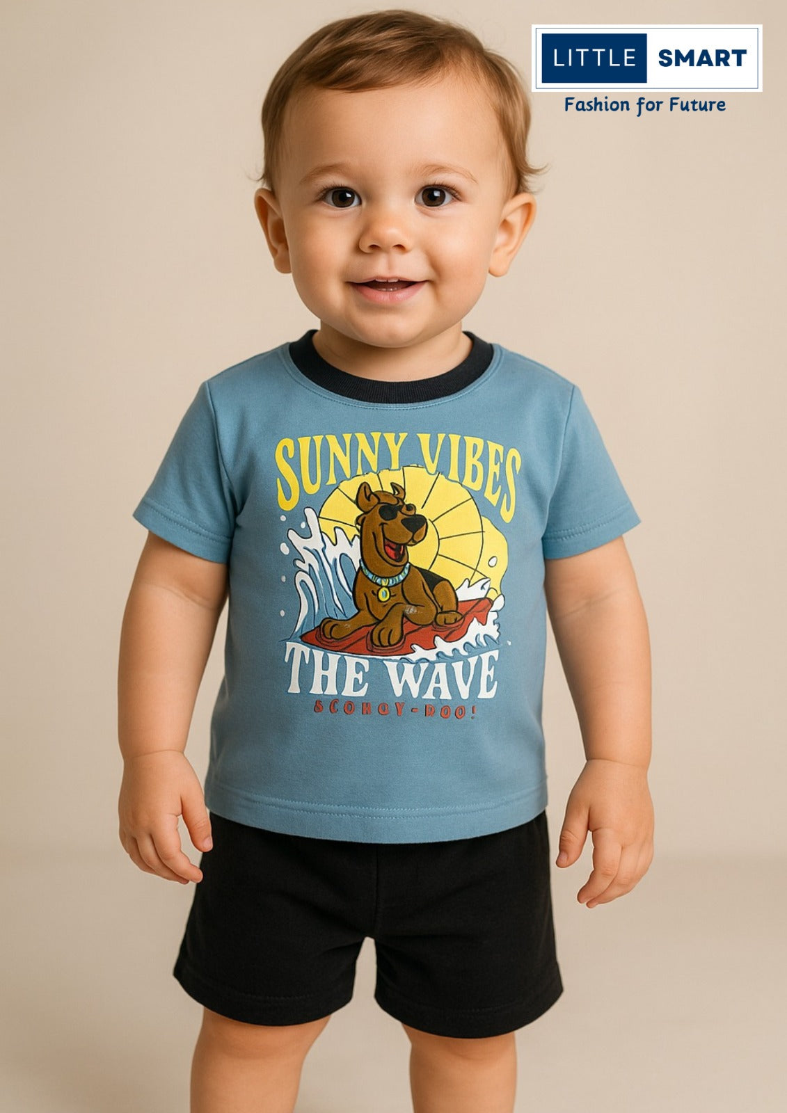 “Little Smart Boys Printed T-Shirt & Shorts Set – Pack of 3 | Soft Cotton Summer Wear”