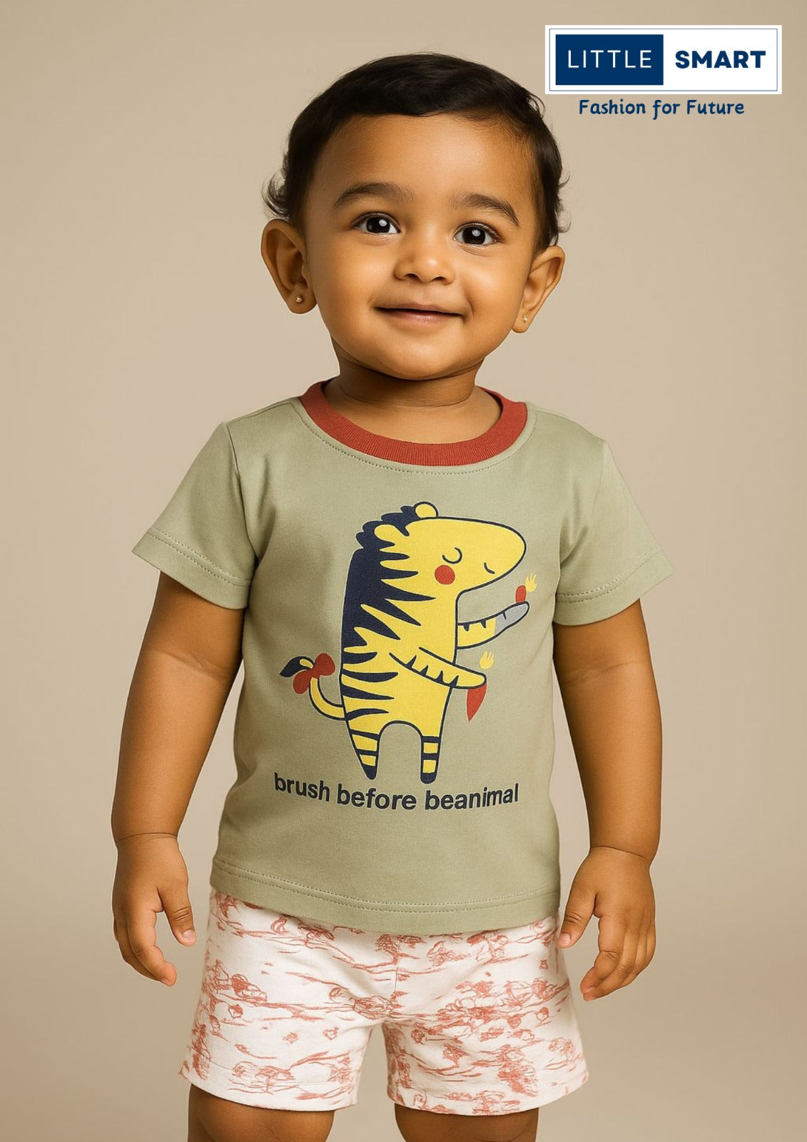 “Little Smart Boys Printed T-Shirt & Shorts Set – Pack of 3 | Soft Cotton Summer Wear”