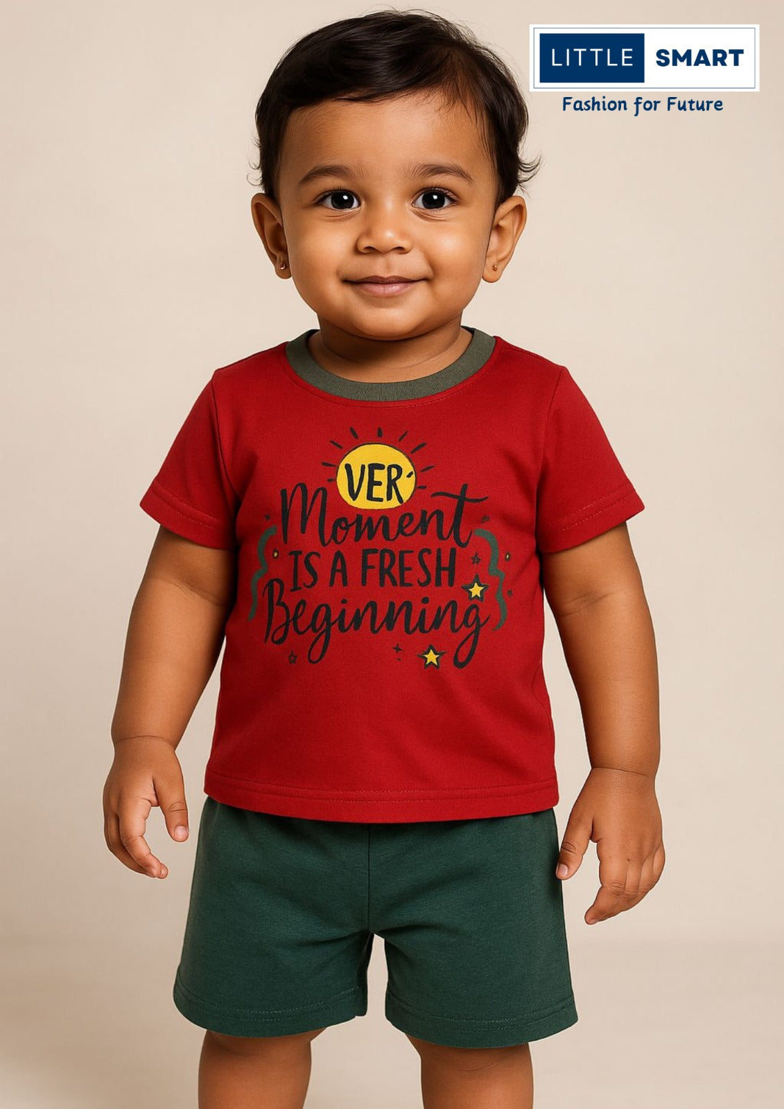 “Little Smart Boys Printed T-Shirt & Shorts Set – Pack of 3 | Soft Cotton Summer Wear”