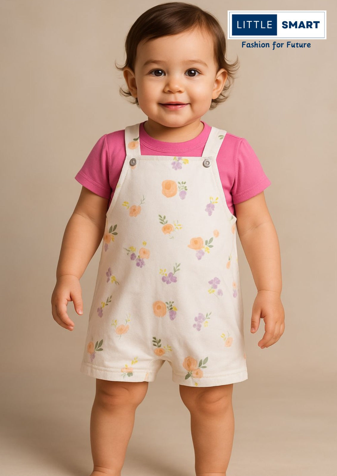โLittle Smart Girls Cotton Dungaree Shorts with T-Shirt โ Pack of 2โ
