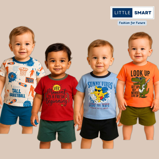 Cute Summer Wear for Boys - T-shirt & Shorts (Combo Pack of 4)