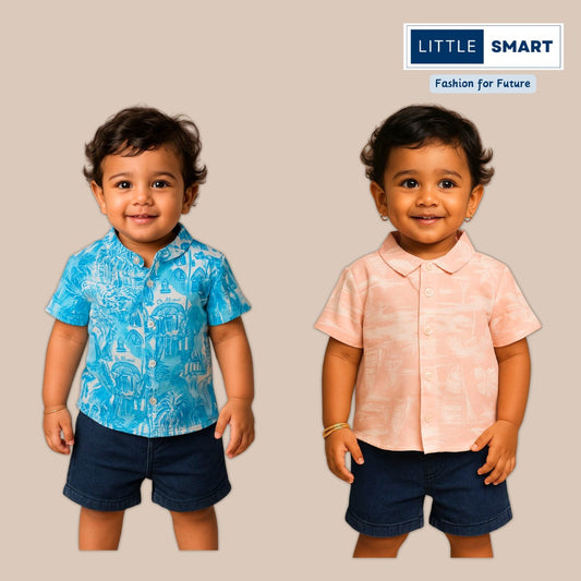 “Little Smart Boys Casual Printed Shirt & Shorts Set – Pack of 2”