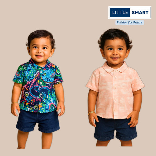 “Little Smart Boys Casual Printed Shirt & Shorts Set – Pack of 2”