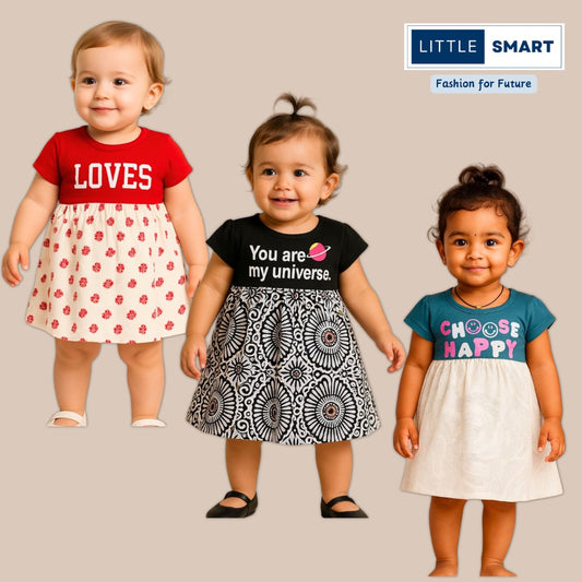 “Little Smart Girls Cotton Frock Dress Set – Pack of 3”