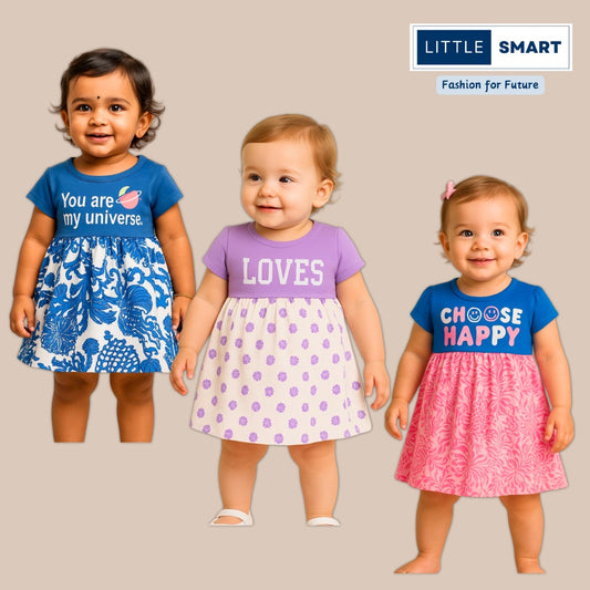 “Little Smart Girls Cotton Frock Dress Set – Pack of 3”