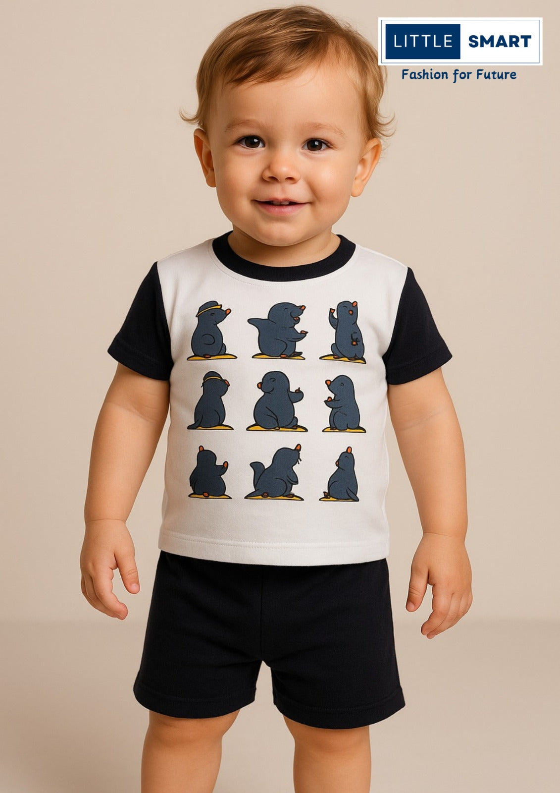 “Little Smart Boys Printed T-Shirt & Shorts Set – Pack of 3 | Soft Cotton Summer Wear”