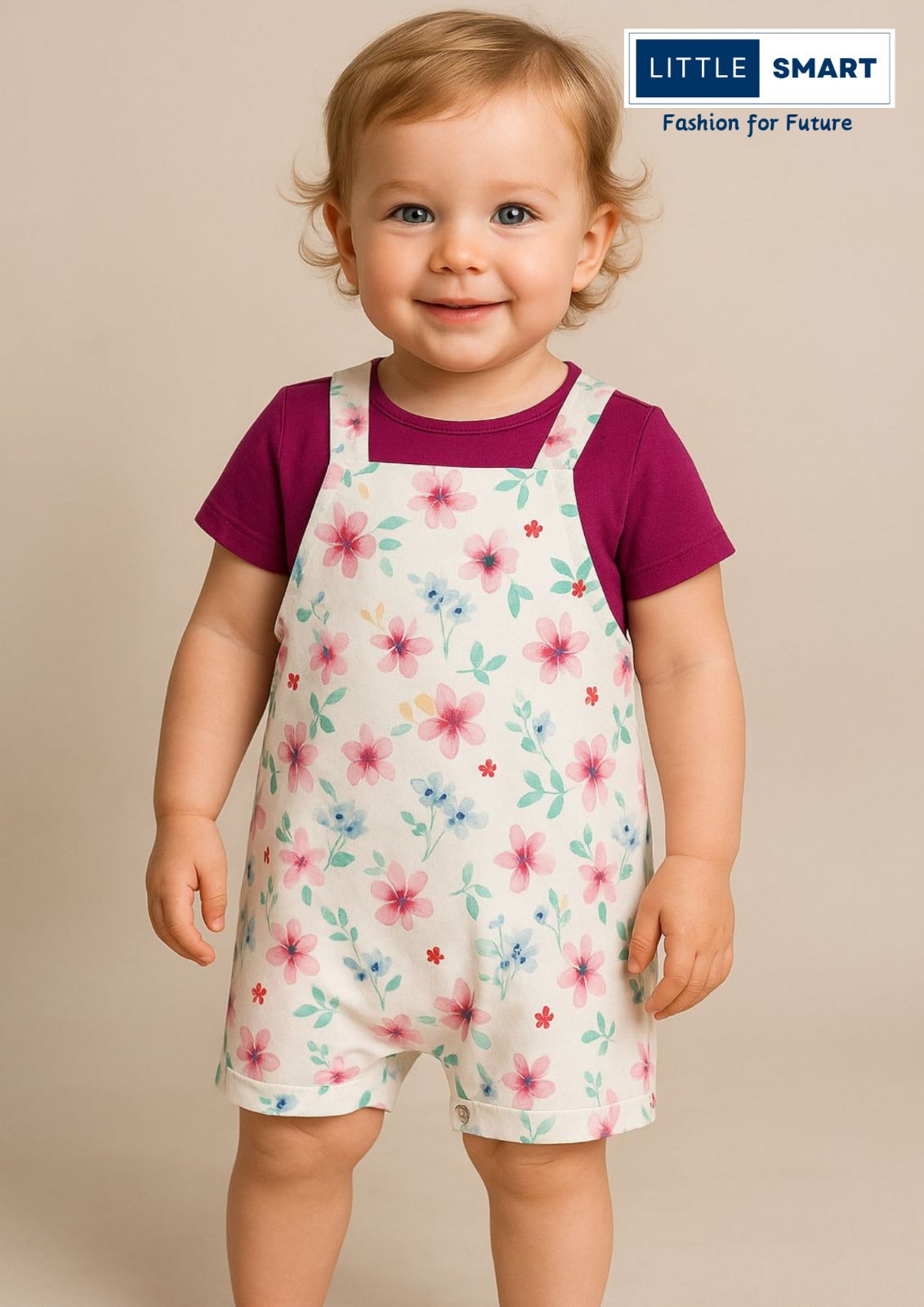 “Little Smart Girls Cotton Dungaree Shorts with T-Shirt – Pack of 2”