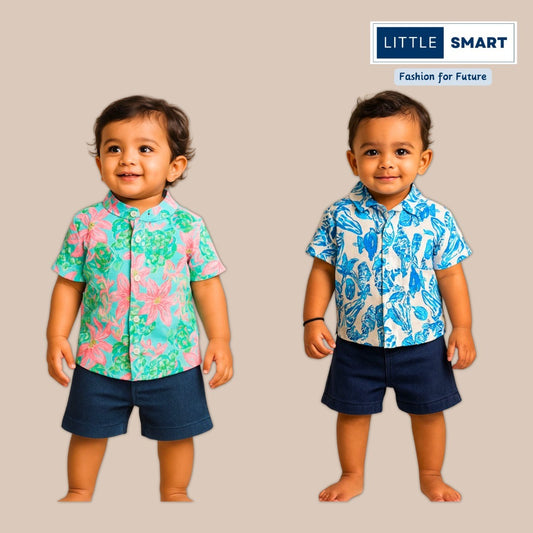 “Little Smart Boys Casual Printed Shirt & Shorts Set – Pack of 2”